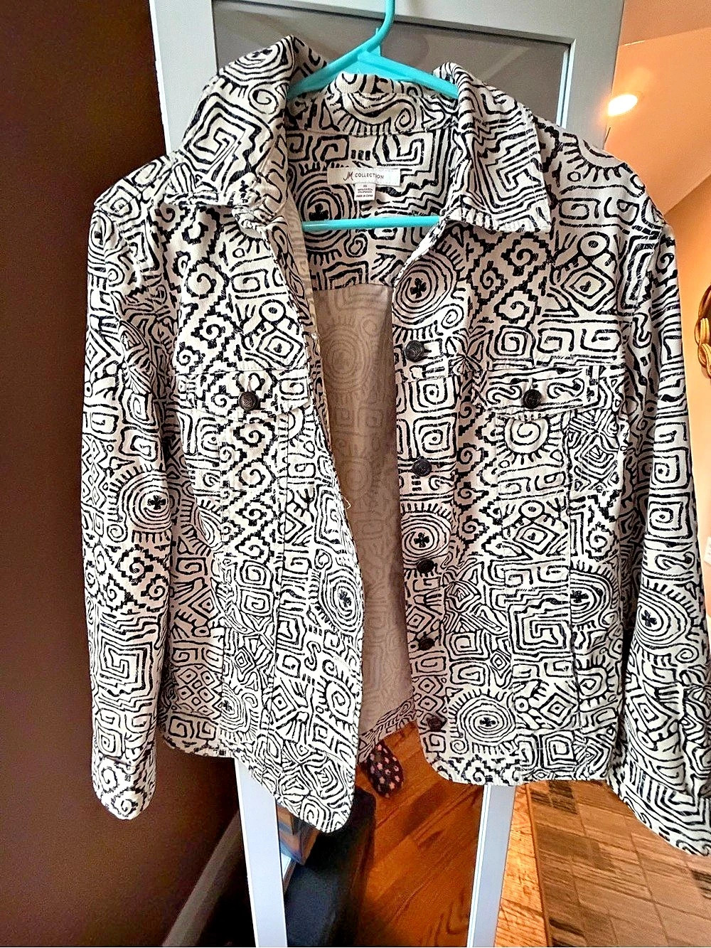 JM Collection Geometric Blazer in Black & White Size 10